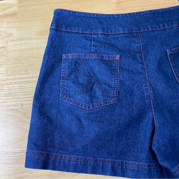 REVIEW 'Going Sailing' Indigo Denim Button Front Stretch Retro Shorts Size 12 - Picture 11 of 13